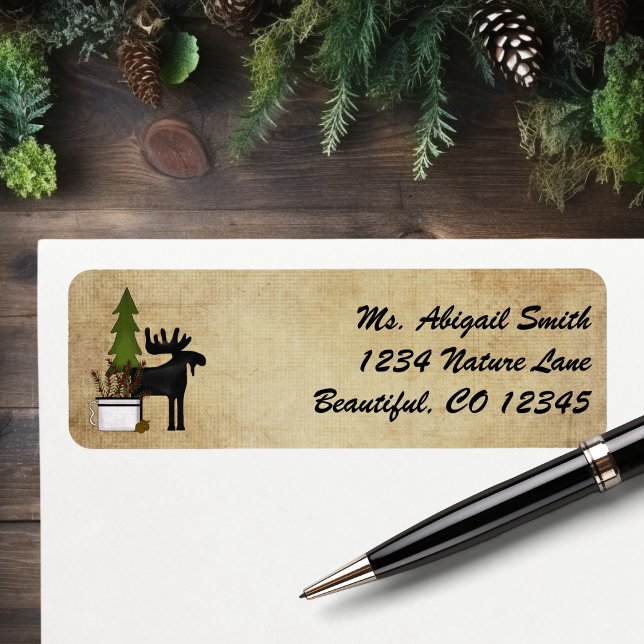 Étiquette Rustic Mountain Country Silhouette Moose Adresse (Rustic Mountain Country Silhouette Moose Address Label)