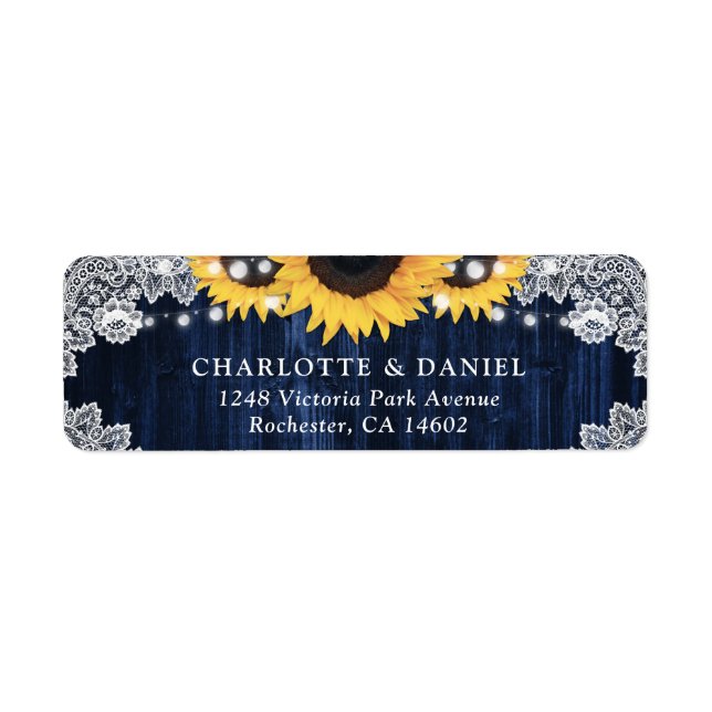 Étiquette Rustic Navy Blue Sunflower Return Address Labels (Devant)