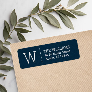Étiquette Rustic Navy Custom Monogramme Adresse de retour