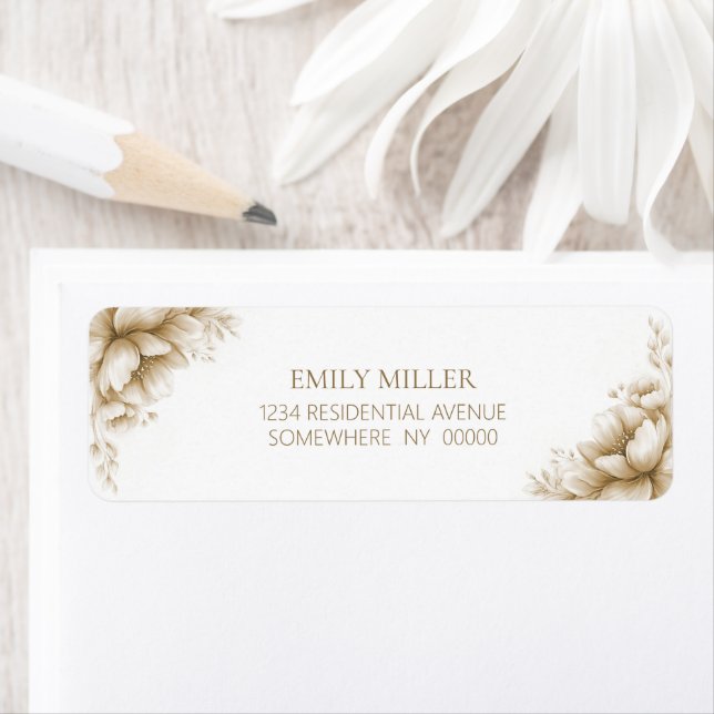 Étiquette Rustic Neutral Floral Return Address Label (En situation)