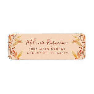 Étiquette Rustic Orange Leaves Autumn Return Address Label