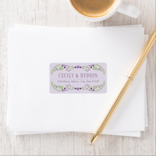 Étiquette Rustic Purple Green Floral Mariage Adresse de reto