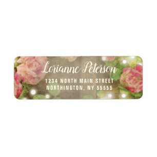 Étiquette Rustic Rose Floral String Lights Adresse de retour