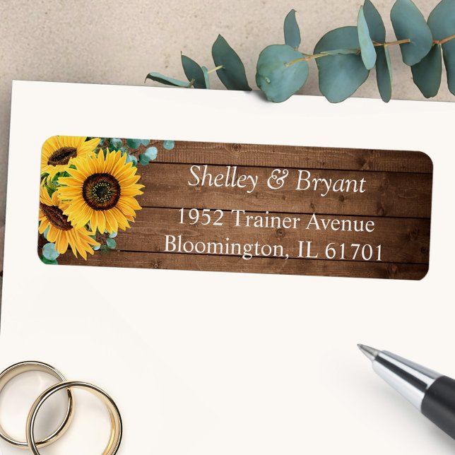 Étiquette Rustic Sunflower Eucalyptus Adresse de retour (Charming country vibes with our Rustic Sunflower Eucalyptus Return Address Label.)