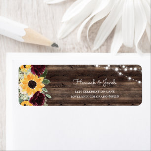 Étiquette Rustic Sunflower Rose Wood Mariage Adresse de reto
