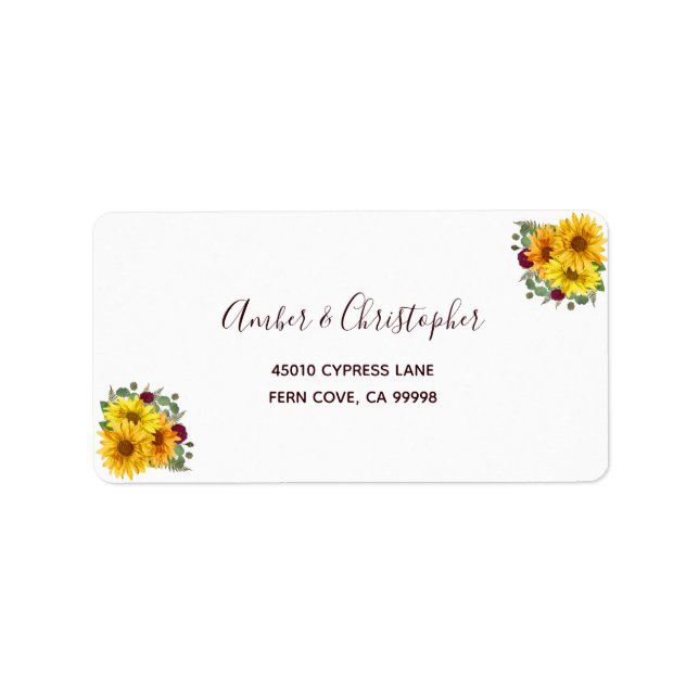 Étiquette Rustic Sunflower Roses mariage RSVP Adresse de ret (Devant)