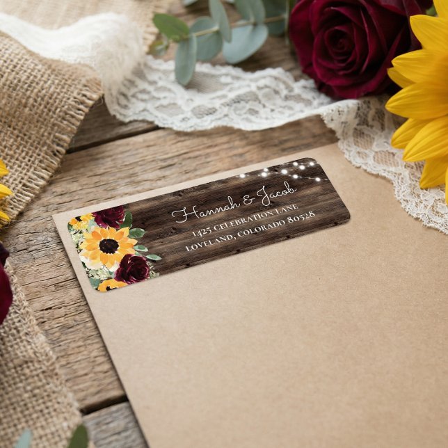 Étiquette Rustic Sunflower Roses Wedding Return Address (Créateur téléchargé)