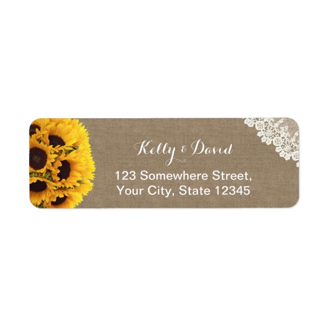 Étiquette Rustic Sunflowers Mariage Burlap Adresse de retour (Devant)