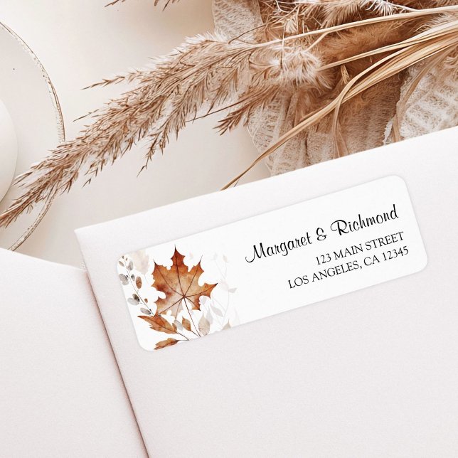 Étiquette Rustic Terracotta Feuille Adresse Mariage de autom (Créateur téléchargé)