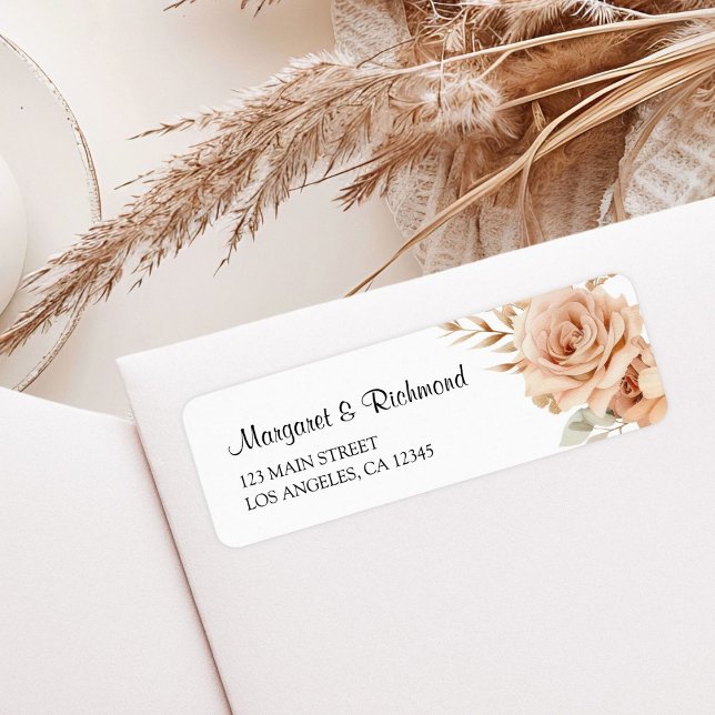 Étiquette Rustic Terracotta Rose Floral Mariage Adresse (Créateur téléchargé)
