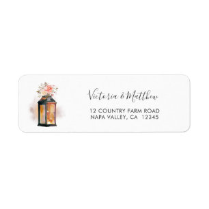 Étiquette Rustic Watercolor Floral Lantern Adresse de retour