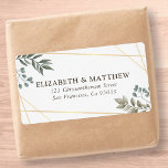 Étiquette Rustic Watercolor Foliing Mariage Livraison<br><div class="desc">Composé de typographie serif. Le tout sur fond d'arrière - plan blanc avec aquarelle feuillage et cadre géométrique. Il est conçu par White Paper Birch Co.,  exclusif pour Zazzle. Disponible ici : http://www.zazzle.com/store/whitepaperbirch</div>