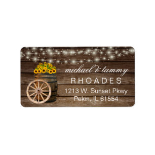 Étiquette Rustic Wood Barrel and Country Sunflowers