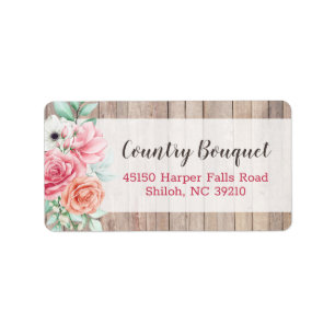 Étiquette Rustic Wood Country Farmhouse Floral Rose Adresse