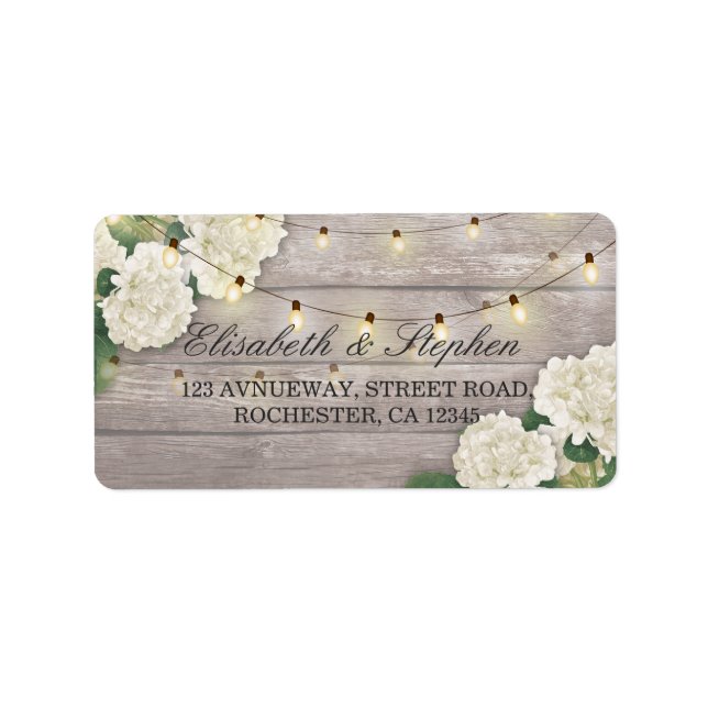 Étiquette Rustic Wood Floral String Lights Mariage Adresse (Devant)