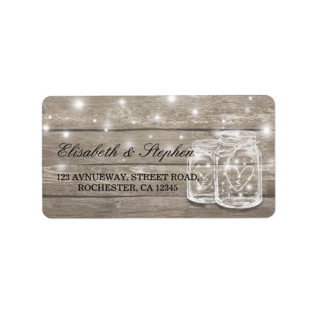 Étiquette Rustic Wood Mason Jar String Mariage Adresse (Devant)