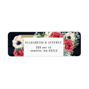 Étiquette Rustic Wood Navy Burgundy Gold Floral Mariage