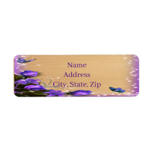 Étiquette Rustic Wood Purple Floral Butterfly Adresse