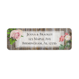 Étiquette Rustic Wood Return Address Labels White Rose