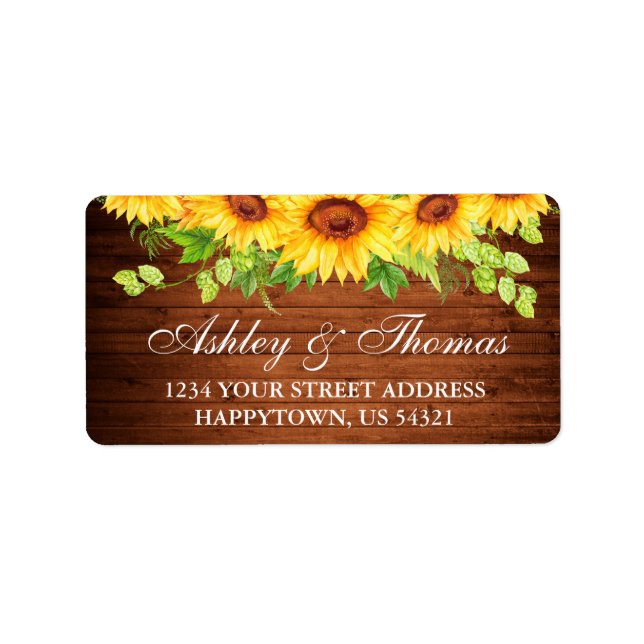 Étiquette Rustic Wood Sunflower Floral Mariage Adresse (Devant)