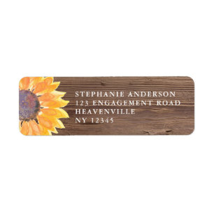 Étiquette Rustic Wood Sunflower Mariage Adresse de retour