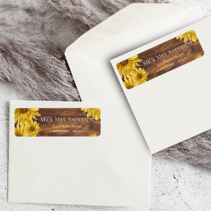 Étiquette Rustic Wood Sunflower Mariage Adresse de retour