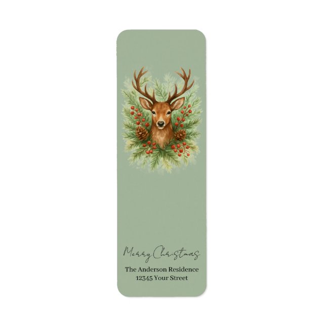 Étiquette Rustic Woodland Deer Head with Winter Foliage -  (Devant)