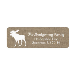 Étiquette Rustic Woodland White Moose Faux Burlap