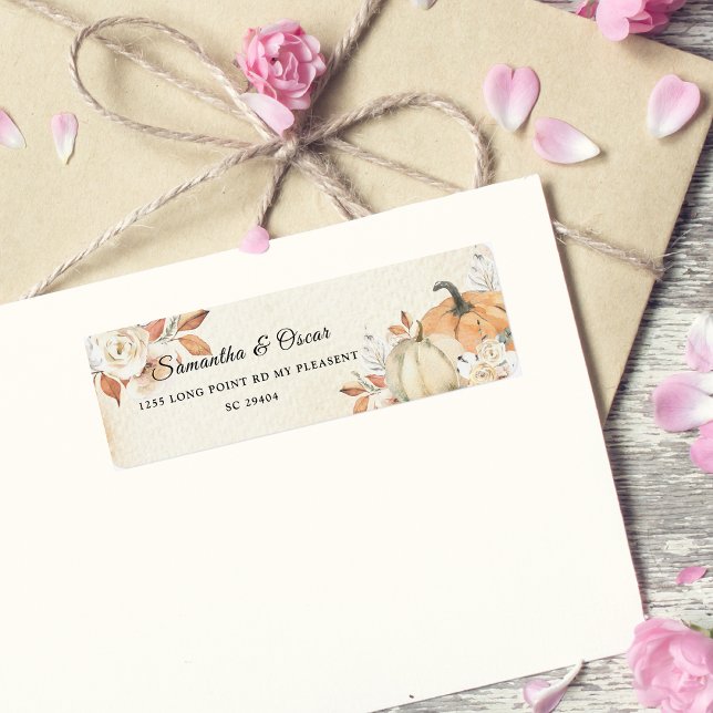 Étiquette Rustique Automne Orange Citrouilles & Fleurs (Créateur téléchargé)