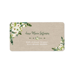 Étiquette Rustique blanc Floral Burlap Mariage écriture manu