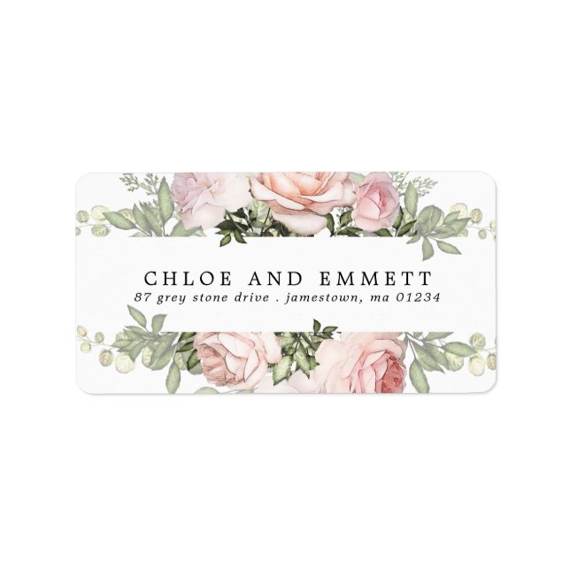 Étiquette Rustique Boho Blush Rose Rose Rose Adresse Florale (Devant)