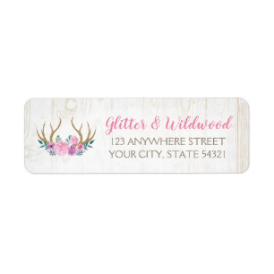Étiquette Rustique Bois & Colorants Floraux Rose Adresse de