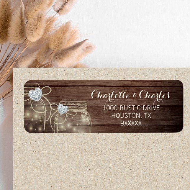 Étiquette Rustique Bois Pays Mason Jar Lumières Mariage (Rustic Wood Country Mason Jar Lights Wedding Label)