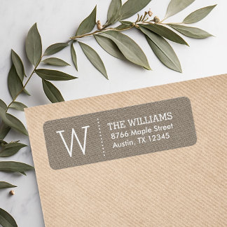 Étiquette Rustique Burlap Custom Monogram Adresse de retour