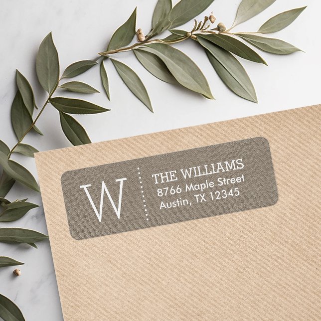 Étiquette Rustique Burlap Custom Monogram Adresse de retour (Créateur téléchargé)