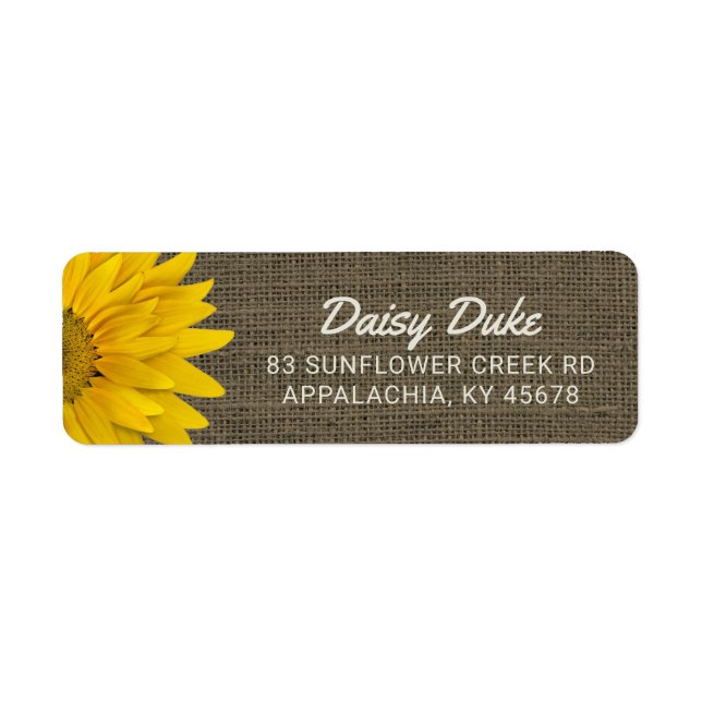 Étiquette Rustique Burlap Tournesol Pays Chic (Devant)