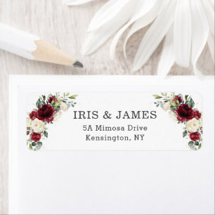 Étiquette Rustique Chic Bourgogne Ivory Blanc Floral Mariage