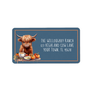 Étiquette Rustique Highland Cow Friendsgiving Retour Étiquet