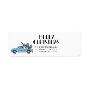 Étiquette Rustique Joyeux Noël Vintage Camion Monogramme