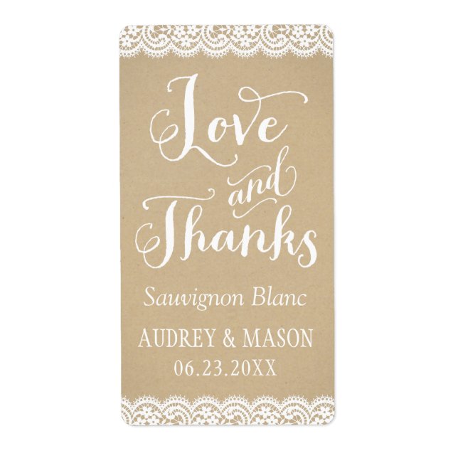 Étiquette Rustique Kraft et dentelle Mariage vin Favoriser (Devant)