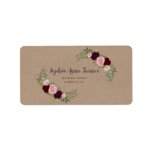 Étiquette Rustique Marsala Floral Mariage de papier d'artisa