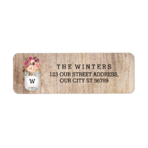 Étiquette Rustique Mason Jar Aquarelle Fleurs Mariage de boi