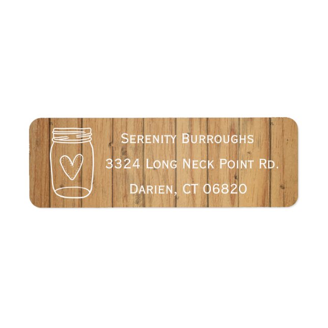 Étiquette Rustique Mason Jar Brown Mariage campagnard en boi (Devant)