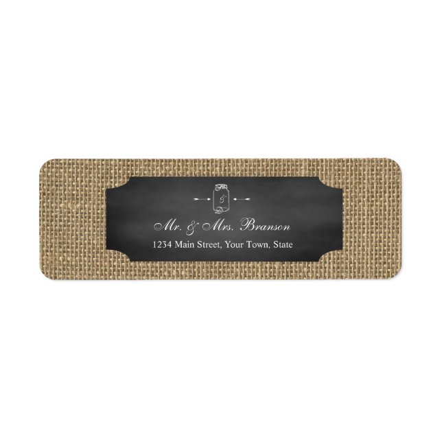 Étiquette Rustique Mason Jar Chalkboard Mariage Burlap (Devant)