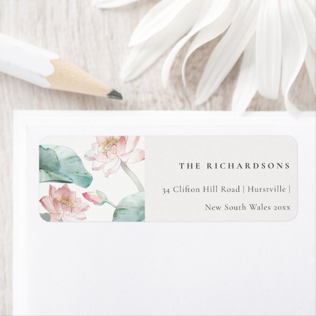 Étiquette Rustique moderne Pastel Blush Green Nénuphar Adres (En situation)
