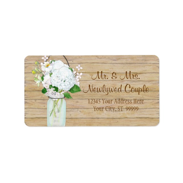 Étiquette Rustique Pays Mason Fleurs Jar Blanches Hydrangeas (Devant)