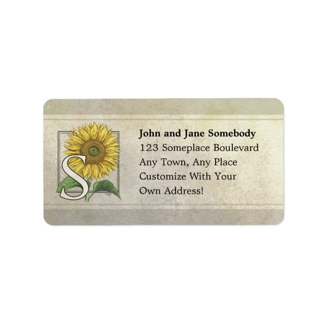 Étiquette S pour l'art Monogramme des tournesols (Devant)