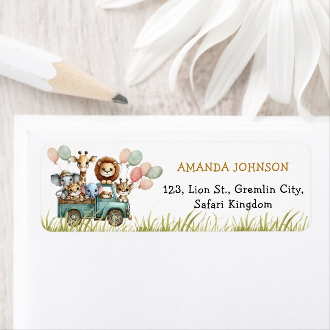Étiquette Safari Animaux Anniversaire Adresse de retour Labe (En situation)