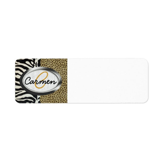 Étiquette Safari Leopard et Zebra Print Monogramme (Devant)