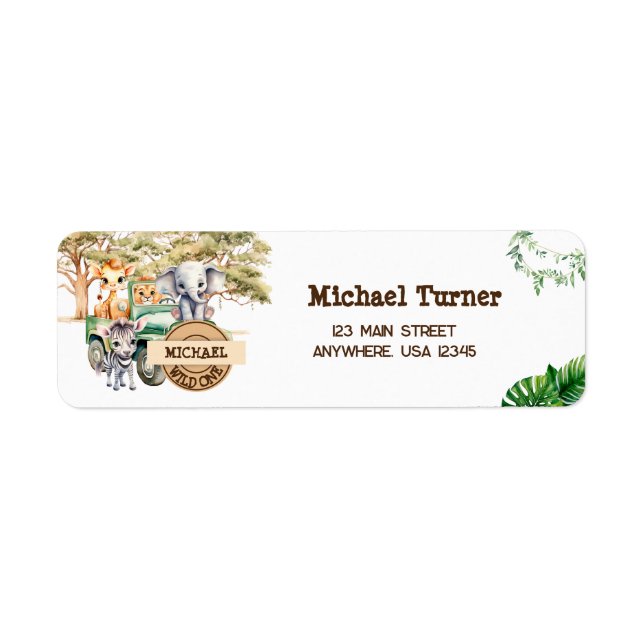 Étiquette Safari Wild Un Anniversaire (Devant)